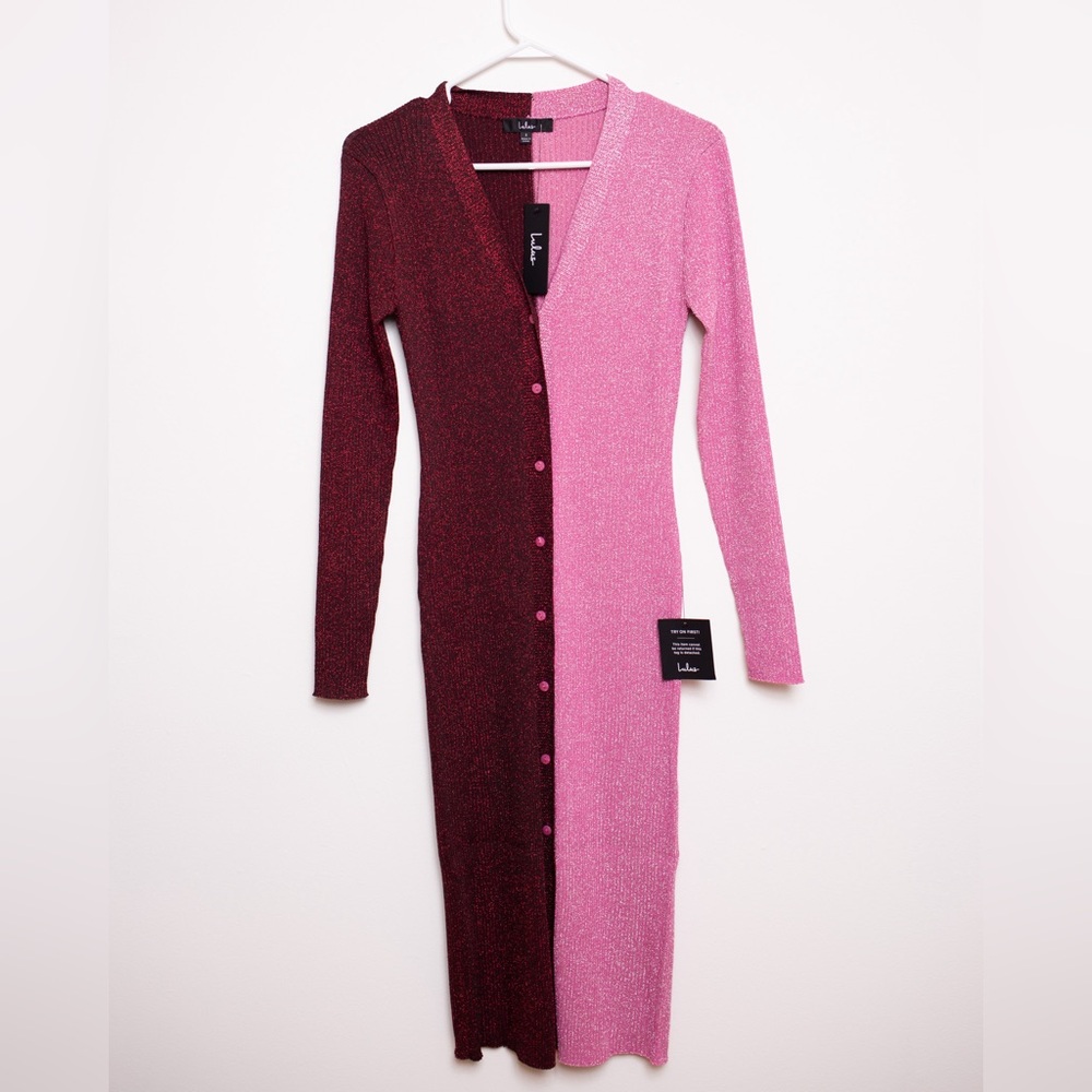 Lulu’s Burgundy and Pink Midi dress.